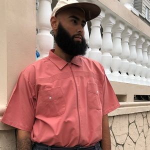 60s Vtg Front Zip Up Collared Short Sleeve Shirt